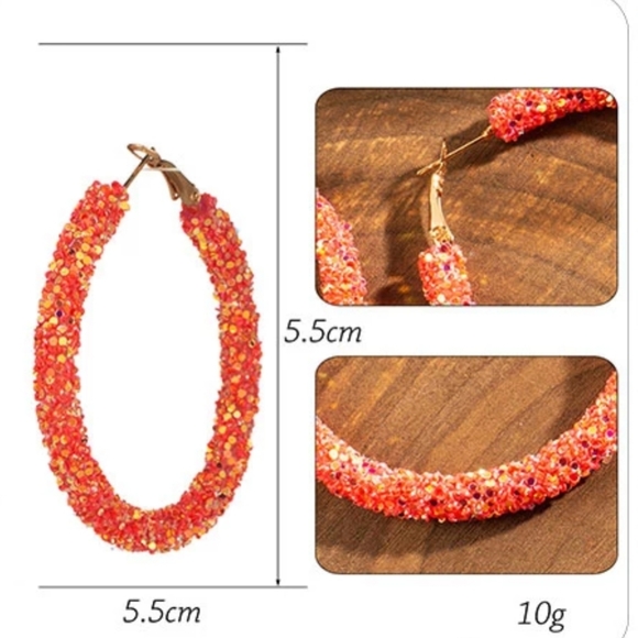 Teal Turquoise Big Circle Hoop Glitter Earring NWT - Picture 7 of 8